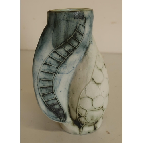 335 - An unusual Garn Pottery Penzance Pottery vase in the form of a shell (14cm high) signed J. Beuvma W ... 