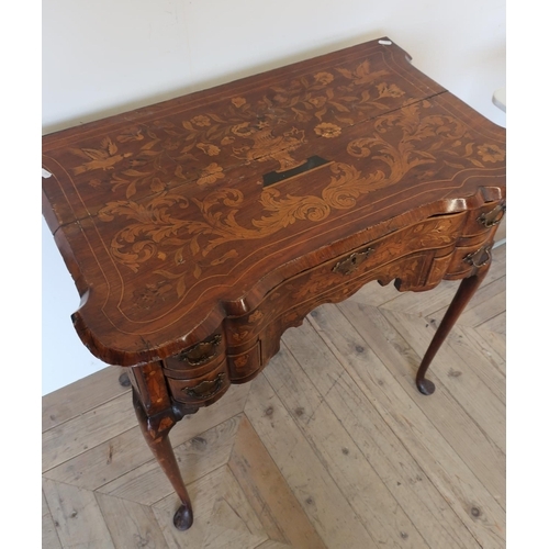144 - 19th C mahogany marquetry inlaid side table with long drawer above two short drawers (78cm x 49cm x ... 