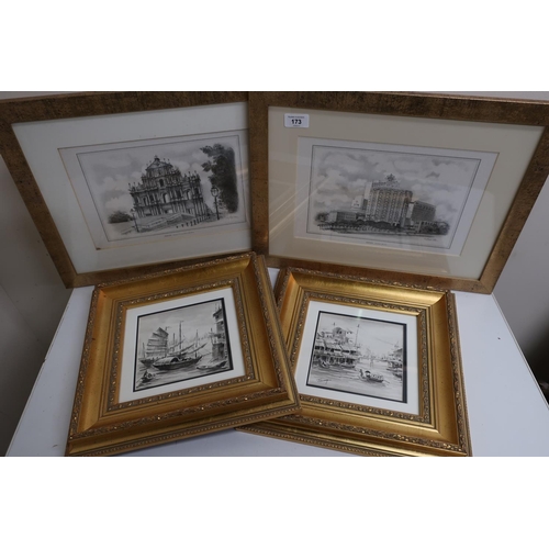 492 - Pair of framed Chinese prints and two other ink wash Chinese pictures (4)