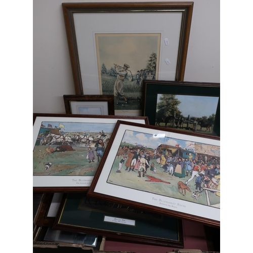 495 - Selection of various framed horse racing and hunting prints including some comical, and a signed lim... 