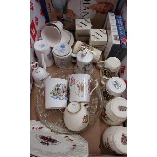 497 - Box containing a large selection of various commemorative ware and Princess Diana items