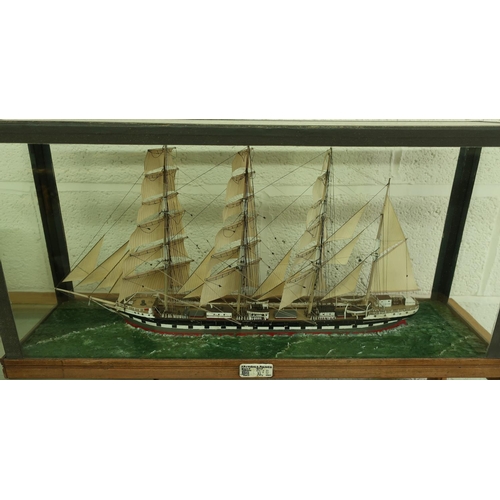 1 - Glazed cased scale model of triple masted ship Archibald Russell, built 1905 with ivory plaque depic... 