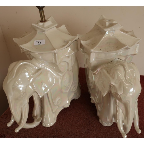 14 - Pair of ceramic table lamps in the form of elephants (approx. 55cm high)