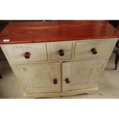 162 - Painted side cabinet with three drawers above two cupboard doors (width 90cm)