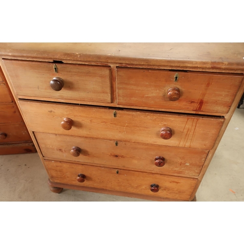 166 - Late Victorian pine chest of two short above three long drawers on turned supports (110cm x 53cm x 1... 