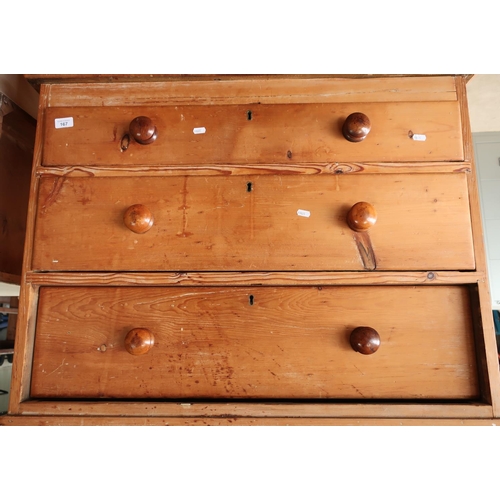 167 - Late Victorian pine chest of three drawers (96cm x 47cm x 84cm)