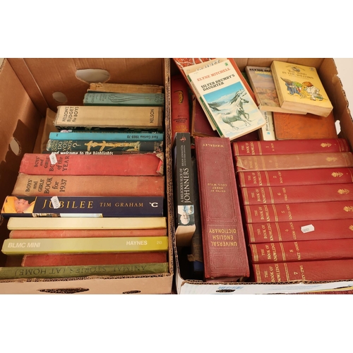 181 - Selection of hardback and other books in two boxes including encyclopedias, Book for Boys and Girls ... 