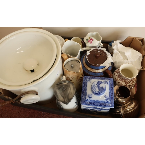 33 - Quantity of various decorative ceramics including large slop pail, Clarkes Patent pyramid night ligh... 