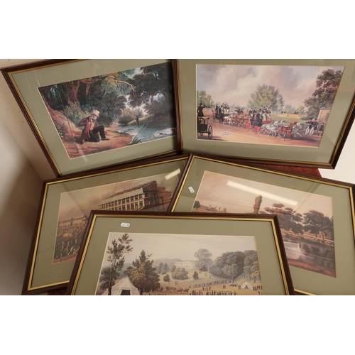 50 - Set of five framed and mounted country pursuit related 19th C style prints including horse racing, f... 