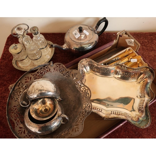 55 - Selection of various silver plated ware including cruet set, tea service, cased sets etc