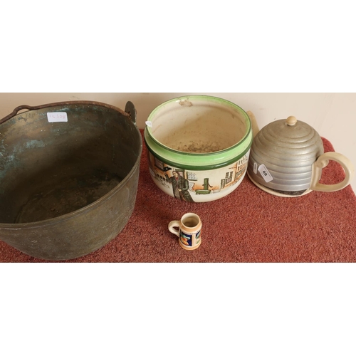 69 - Large brass jam pan and a Royal Doulton Series ware jardiniere
