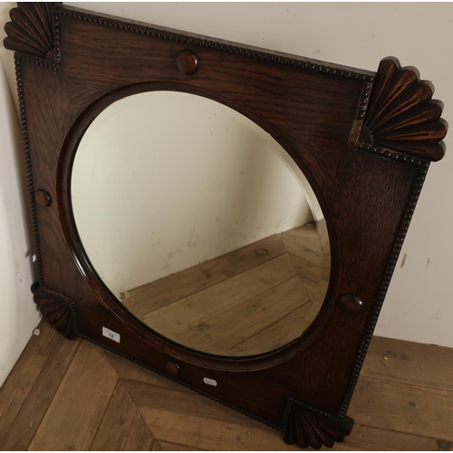 78 - Circa 1930s oak framed bevelled edge circular wall mirror (63cm x 60cm)