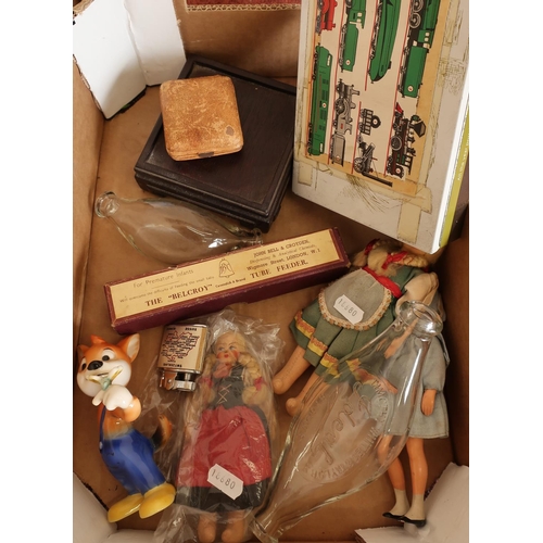 80 - Goebel (Hummel) Kau figure, selection of various dolls, train jigsaw, vintage glass feeding bottles,... 