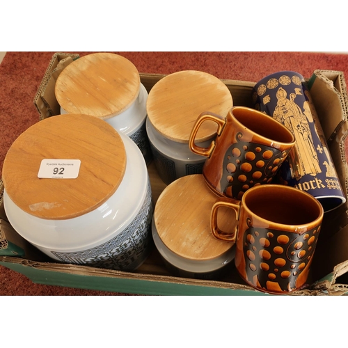 92 - Set of four Hornsea tapestry storage jars, and other Hornsea ceramics in one box