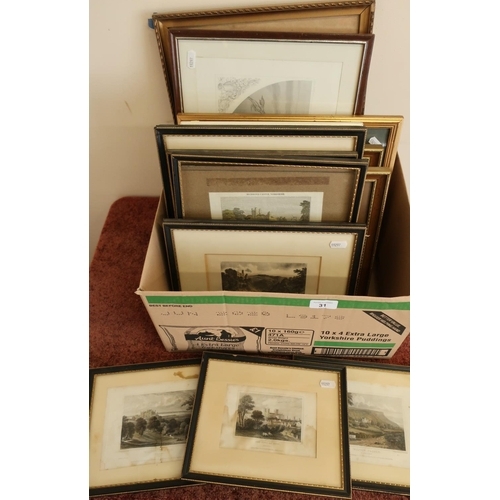 31 - Quantity of 19th C and later coloured engravings, prints etc, including a quantity of Yorkshire rela... 