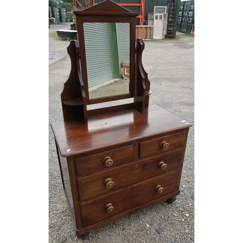 108 - Late Victorian stained beech dressing chest with raised mirror back above two short and two long dra... 