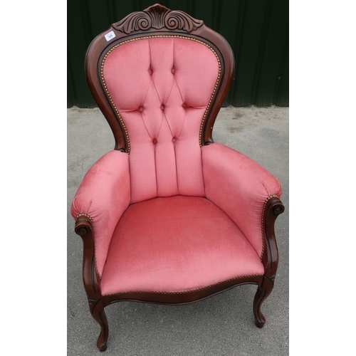125 - Modern Victorian style mahogany framed armchair with upholstered seat, back and arms