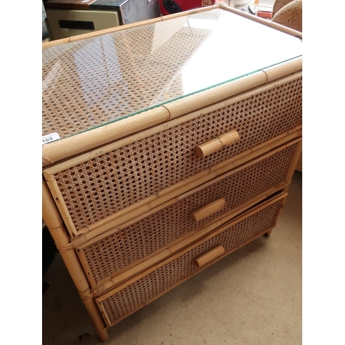 163 - Bamboo and rattan chest of three drawers and matching single drawer bedside table (2)