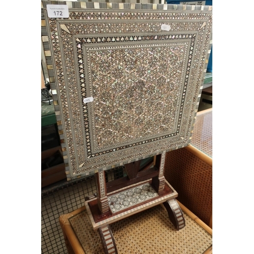 172 - Moorish style folding rectangular top occasional table with inset Mother of Pearl inner detail