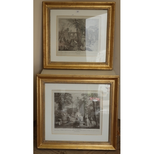 521 - Pair of 18th C style French engravings after A Walteau 'L'hiver' and 'L'automne'