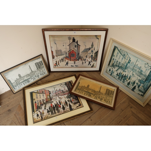 525 - After LS Lowry: 'Outside the Mill' holograph print and four other prints after LS Lowry