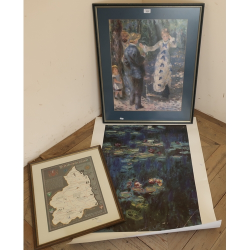 528 - After Auguste Renoir: 'La Balancoire', After Monet: 'Green Reflection' and a colour print 'Northumbe... 