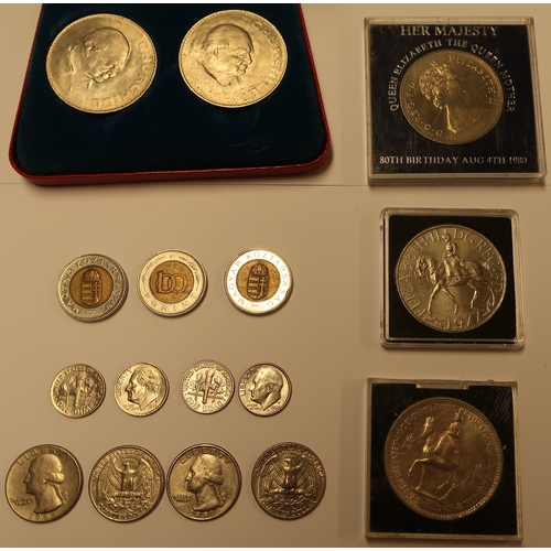 146 - Collection of commemorative coins including commemorative Crowns of Sir Winston Churchill, Festival ... 