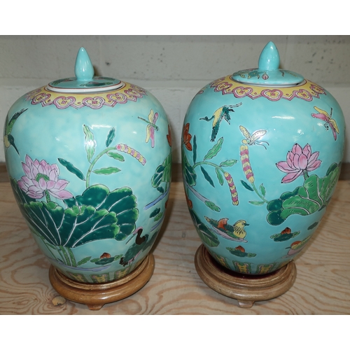 96 - Large pair of Chinese type ginger jars and a pair of square tapering vases