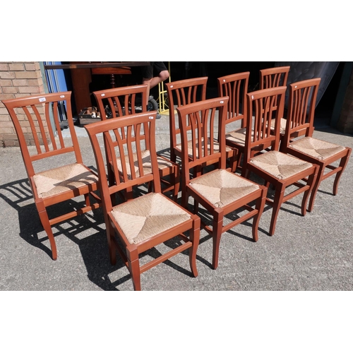 536 - Set of nine matching contemporary beech railback dining chairs with rush seats