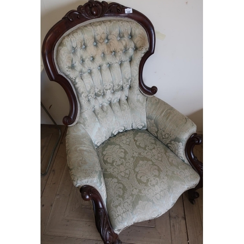 548 - Victorian mahogany framed armchair with deep buttoned upholstered back