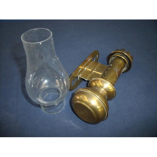 50 - Reproduction brass railway carriage wall mounted oil lamp with glass shade