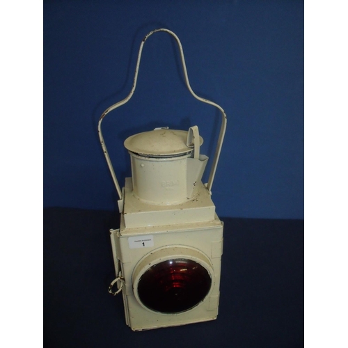 48 - BR(M) white railway lamp with red bullseye lens