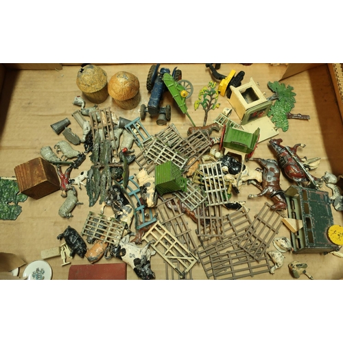 211 - Selection of various vintage Britains farm animals and accessories including horse & cart, geese, fe... 