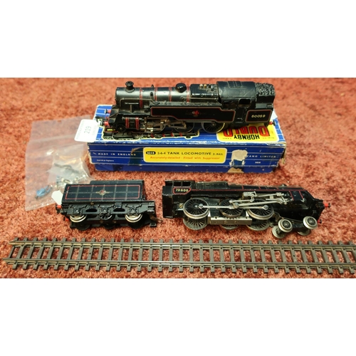 219 - Boxed Hornby Dublo 3218 tank locomotive, a BR73000 locomotive & tender and a small selection of acce... 