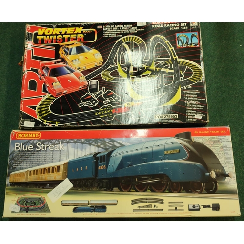 229 - Boxed Vortex Twister Electric Road Racing Set and a boxed Hornby Blue Streak OO gauge train set (2)