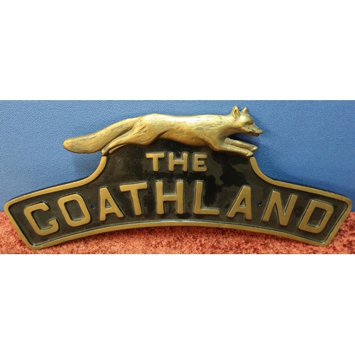 23 - Quality cast brass 'The Goathland' Hunt class reproduction name plate with running fox stamped AEB11... 