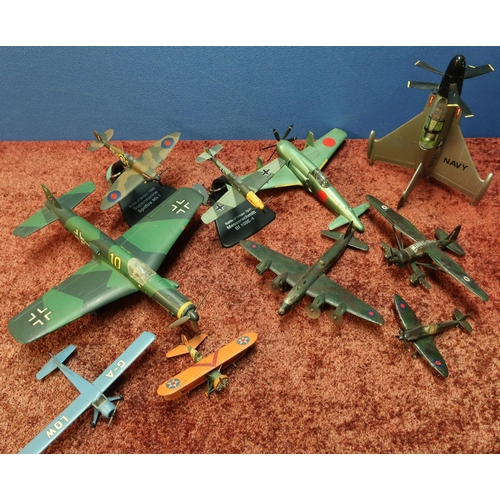 246 - Collection of various die-cast and other aircraft models including circa WWII Spitfires, German, Ame... 