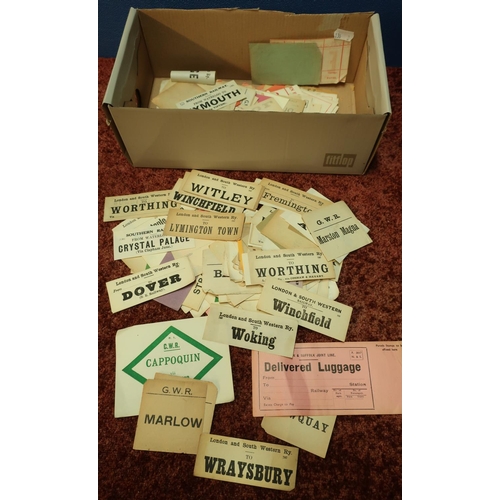 26 - Box containing a large quantity of various assorted railway luggage labels including London and Sout... 