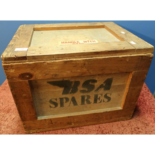29 - Wooden BSA Spares packing crate with lift off lid (48cm x 37cm x 36cm)