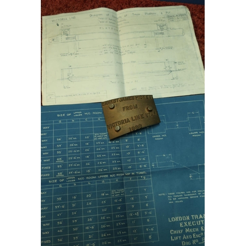 4 - Brass plaque marked Ernest James Pickett from Victoria Line Staff 1966, a blueprint for London Trans... 