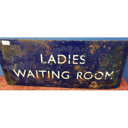 64 - Enamel rectangular 'Ladies Waiting Room' blue and white enamel sign (71cm x 30.5cm)