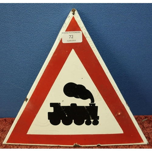 72 - Triangular enamel white and red railway Caution sign