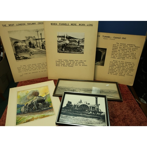 82 - Box of various assorted railway related pictures, prints, etc including framed and unframed, informa... 