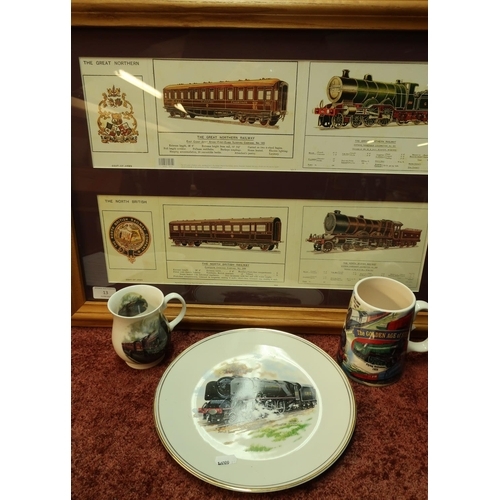 13 - Collection of railway related items including a framed & mounted display for the Great Northern Rail... 