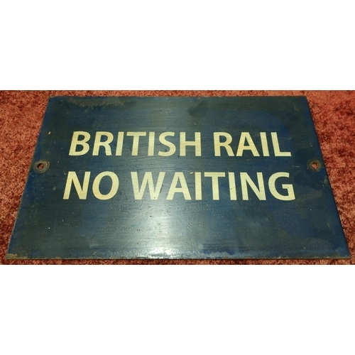 63 - Heavy rectangular metal wall sign marked British Rail No Waiting (40cm x 25cm)