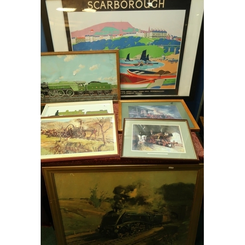 85 - Selection of various framed and mounted railway prints including Mallard, various locomotives, repro... 