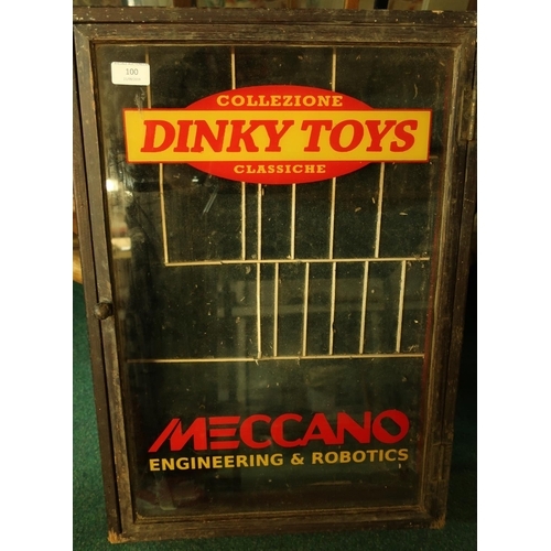 100 - Dinky Toy Collectors Wall Cabinet, wooden cabinet enclosed by single glazed door marked Dinky Toys M... 