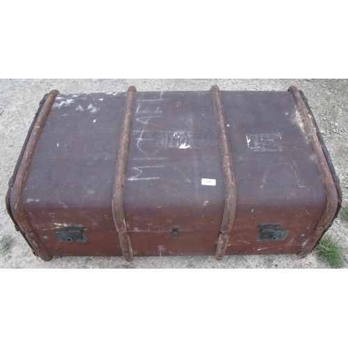 59 - Vintage travelling steamer trunk with wood and metal banding
