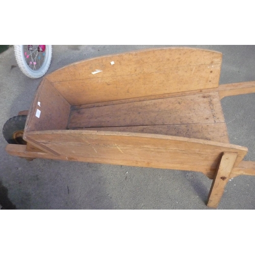 137 - Large wooden vintage wheelbarrow with solid rubber tire