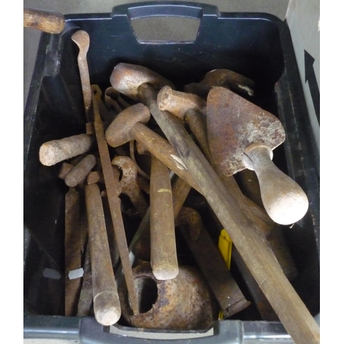 51 - Box containing a large amount of vintage tools including hammers, spanners, files etc